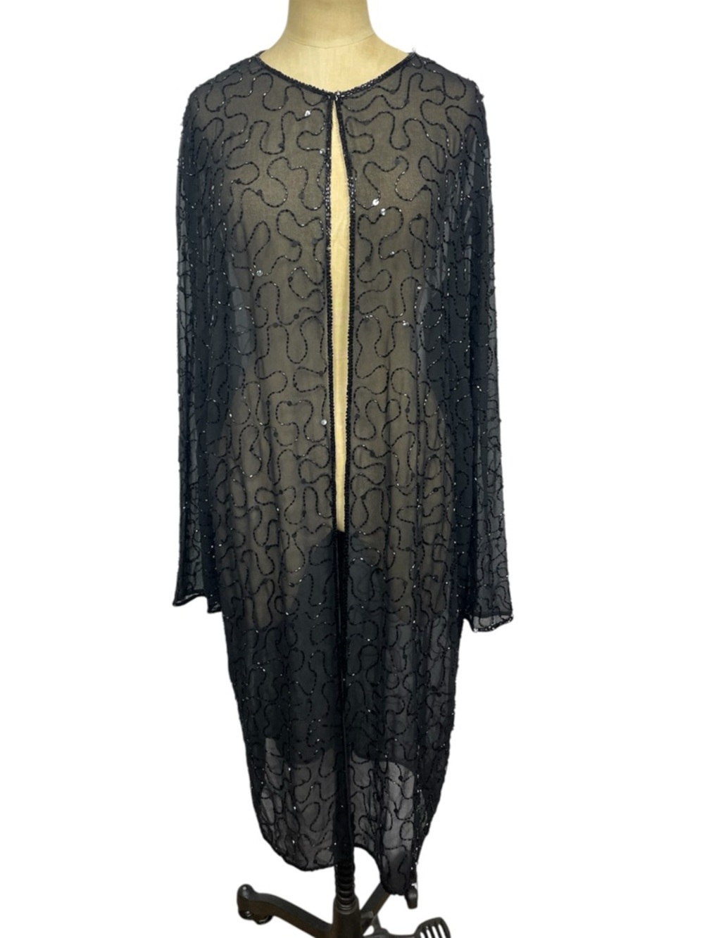 JMD Sheer Beaded Longline Duster XXL Women's Evening Glam Jacket Embellished